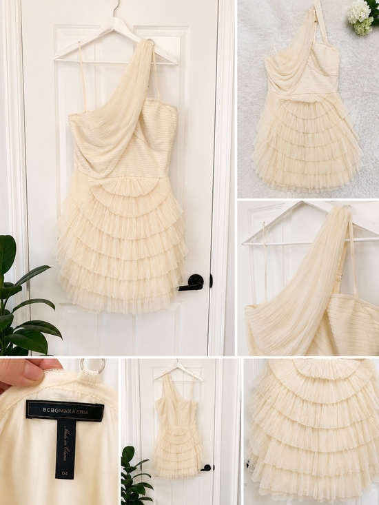 BCBGMaxAzria Dresses & Skirts - BCBGMaxAzria Cream One-Shoulder Ruffled Tulle Party Dress
